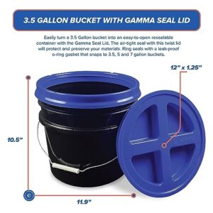 3.5 Gallon Black Bucket with Black Gamma Screw on Lid (Pack of 1), Food Grade Storage, Premium HPDE Plastic, BPA Free, Durable 90 Mil All Purpose Pail, Made in USA