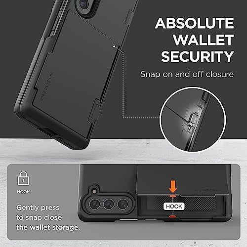 VRS DESIGN Phone Case for Samsung Galaxy Z Fold 5 5G (2023) [Terra Guard Modern GO] Holds up to 2 Cards Wallet Case, Hinge Protection Case with Tempered Glass Screen Protector (Matte Black)