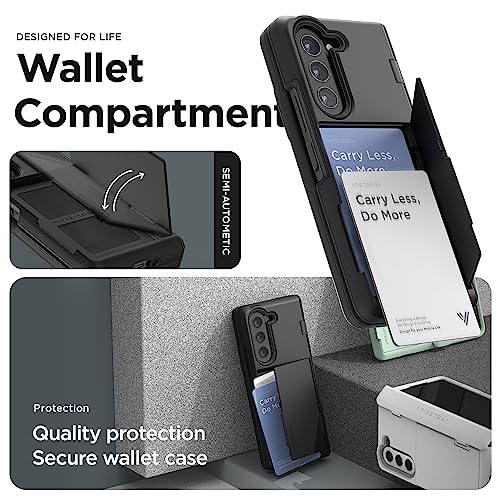 VRS DESIGN Phone Case for Samsung Galaxy Z Fold 5 5G (2023) [Terra Guard Modern GO] Holds up to 2 Cards Wallet Case, Hinge Protection Case with Tempered Glass Screen Protector (Matte Black)