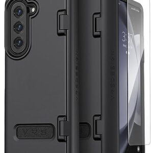 VRS DESIGN Phone Case for Galaxy Z Fold 5 5G (2023) [Terra Guard Modern], Premium Modern Neat Style [Anti Scratch Hinge Protection] Case with Tempered Glass Screen Protector Matte Black