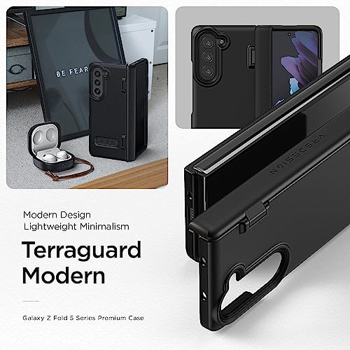 VRS DESIGN Phone Case for Galaxy Z Fold 5 5G (2023) [Terra Guard Modern], Premium Modern Neat Style [Anti Scratch Hinge Protection] Case with Tempered Glass Screen Protector Matte Black