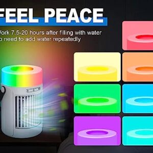 Portable Air Conditioners Fan, Evaporative Mini Air Cooler with 3 Speeds 7 Colors, Misting Humidifier Personal Air Cooler Touch Screen Desktop Cooling Fan with Large Water Tank for Home Room Office