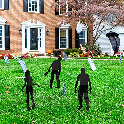 Halloween Yard Sign Stakes Decorative Zombie Garden Stakes Decor Outdoor Statues Decorations Outdoor Lawn Yard Signs Halloween Yard Art Props Scary Holiday Home Patio Party Supplies (A03)