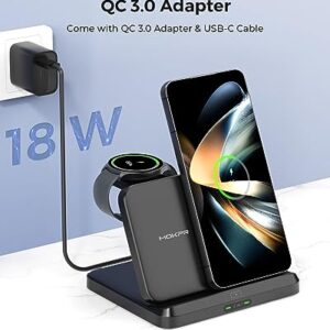 Charging Station for Samsung 3 in 1 Foldable Wireless Charger Fast Charger Dock Stand for Galaxy Z Fold 4/3, Z Flip 5/4/3, S23/S22/S21/S20, Note20/10 Ultra, Watch 5 Pro/5/4/3/Active, Buds+/2/Pro/Live