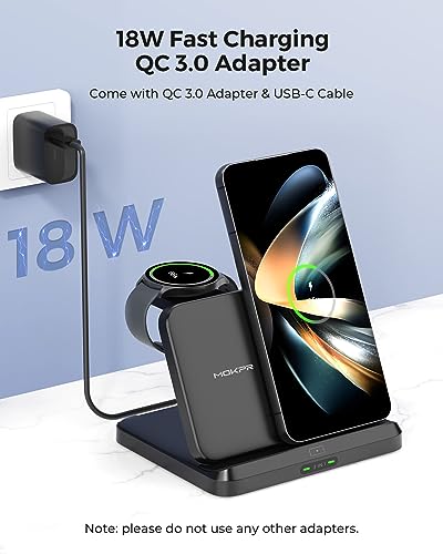 Charging Station for Samsung 3 in 1 Foldable Wireless Charger Fast Charger Dock Stand for Galaxy Z Fold 4/3, Z Flip 5/4/3, S23/S22/S21/S20, Note20/10 Ultra, Watch 5 Pro/5/4/3/Active, Buds+/2/Pro/Live