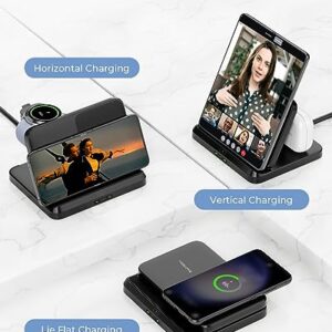 Charging Station for Samsung 3 in 1 Foldable Wireless Charger Fast Charger Dock Stand for Galaxy Z Fold 4/3, Z Flip 5/4/3, S23/S22/S21/S20, Note20/10 Ultra, Watch 5 Pro/5/4/3/Active, Buds+/2/Pro/Live