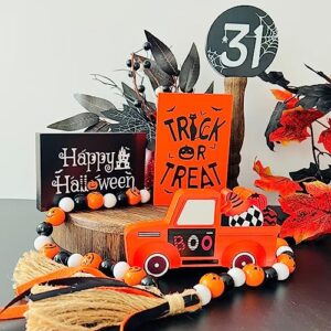 Halloween Decorations Indoor Kitchen Tiered Tray Decor, 5Pcs Boo Truck Spiderweb, Pumpkin Bead Garland, Trick or Treat, Happy Halloween Signs, Spooky Halloween Decor (A)