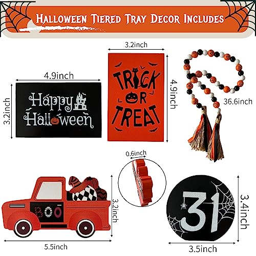 Halloween Decorations Indoor Kitchen Tiered Tray Decor, 5Pcs Boo Truck Spiderweb, Pumpkin Bead Garland, Trick or Treat, Happy Halloween Signs, Spooky Halloween Decor (A)