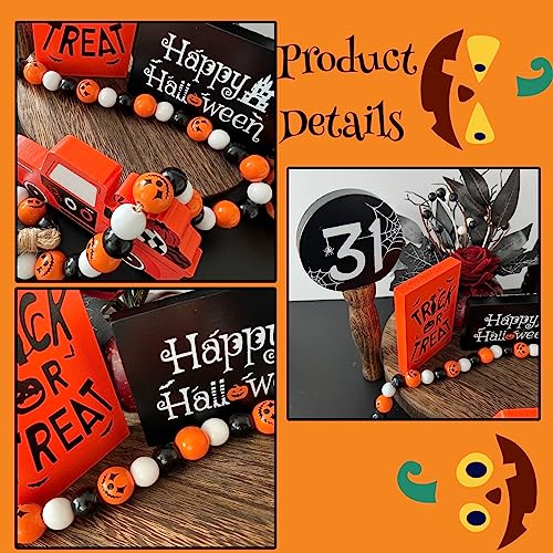 Halloween Decorations Indoor Kitchen Tiered Tray Decor, 5Pcs Boo Truck Spiderweb, Pumpkin Bead Garland, Trick or Treat, Happy Halloween Signs, Spooky Halloween Decor (A)