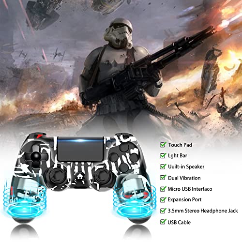 YUYIU 【Upgraded Wireless Controller for Ps4 Remote Plays-tation 4/Slim/Pro/PC, Gaming Controllers with Dual Vibration Shock Speaker, Camo Red with Headphone Jack Touch Pad Six Axis Motion Control