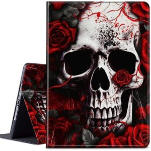 cgfghhuy for all-new kindle fire 7 tablet case 12th generation 2022 release 7 inch lightweight protective pu leather smart stand cover with auto wake sleep - skull roses flower