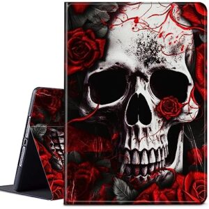 CGFGHHUY for All-New Kindle Fire 7 Tablet Case 12th Generation 2022 Release 7 inch Lightweight Protective PU Leather Smart Stand Cover with Auto Wake Sleep - Skull Roses Flower