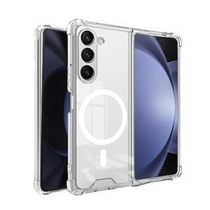 ioifour for samsung galaxy z fold 5 magnetic clear case, compatible with wireless charger and magsafe card wallet, simplistic transparent shockproof and drop-proof case