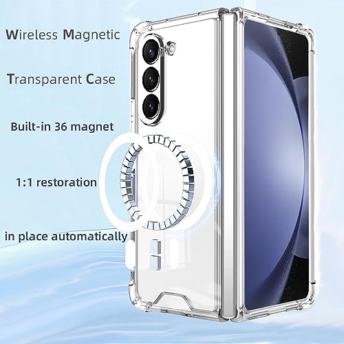 ioiFour for Samsung Galaxy Z Fold 5 Magnetic Clear Case, Compatible with Wireless Charger and Magsafe Card Wallet, Simplistic Transparent Shockproof and Drop-Proof Case