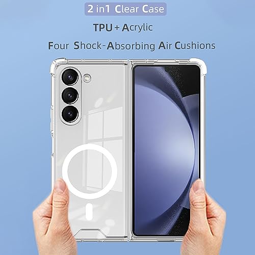 ioiFour for Samsung Galaxy Z Fold 5 Magnetic Clear Case, Compatible with Wireless Charger and Magsafe Card Wallet, Simplistic Transparent Shockproof and Drop-Proof Case