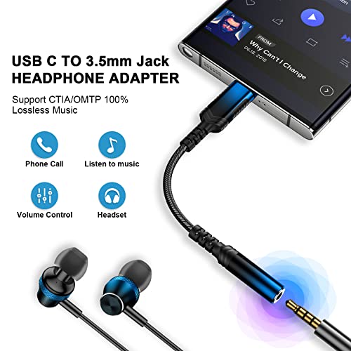 USB C Earbuds for Pixel 6a 7 Pro 7a, Magnetic USB C Headphones Wired Earbuds Noise Canceling Microphone Volume Control Stereo Bass in Ear Earphones,USB C to 3.5mm Adapter for Galaxy S23 S22 OnePlus 11