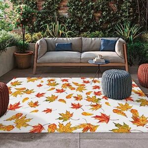 Fall Maple Leaf Outdoor Area Rug 4'x6',Patio Balcony Porch Front Door Camping Camper Deck Runner Rug,Washable Carpet Indoor Living Room/Kitchen,Hallway Floor Mat Thanksgiving Autumn Orange Leaves