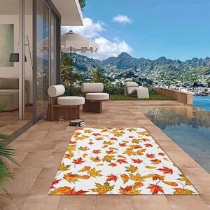 Fall Maple Leaf Outdoor Area Rug 4'x6',Patio Balcony Porch Front Door Camping Camper Deck Runner Rug,Washable Carpet Indoor Living Room/Kitchen,Hallway Floor Mat Thanksgiving Autumn Orange Leaves