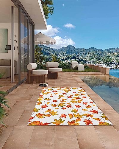 Fall Maple Leaf Outdoor Area Rug 4'x6',Patio Balcony Porch Front Door Camping Camper Deck Runner Rug,Washable Carpet Indoor Living Room/Kitchen,Hallway Floor Mat Thanksgiving Autumn Orange Leaves