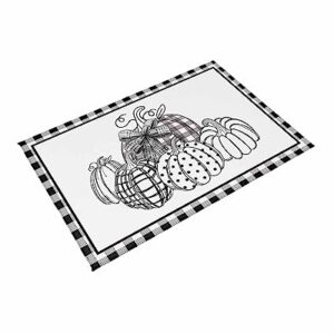 Outdoor Rug 4' x 6', Fall Thanksgiving Large Area Rugs for Patio/RV/Deck/Porch/Indoors, Black and White Checkered Pumpkin Water Absorption Camping Rug Carpet, Lightweight Washable Rug Runners