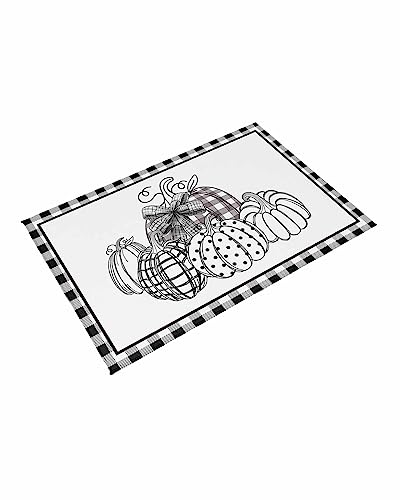 Outdoor Rug 4' x 6', Fall Thanksgiving Large Area Rugs for Patio/RV/Deck/Porch/Indoors, Black and White Checkered Pumpkin Water Absorption Camping Rug Carpet, Lightweight Washable Rug Runners