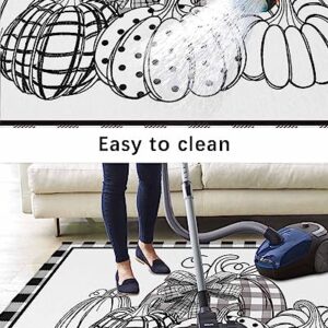 Outdoor Rug 4' x 6', Fall Thanksgiving Large Area Rugs for Patio/RV/Deck/Porch/Indoors, Black and White Checkered Pumpkin Water Absorption Camping Rug Carpet, Lightweight Washable Rug Runners