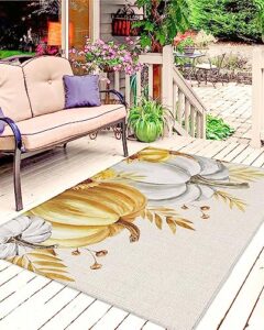 fall thanksgiving outdoor rug for patio/deck/porch, non-slip area rug 6x9 ft, grey orange pumpkin sunflower botanical rustic indoor outdoor rugs washable area rugs, reversible camping rug carpet