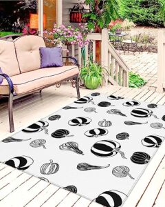 thanksgiving fall outdoor rug for patio/deck/porch, non-slip large area rug 6 x 9 ft, simple black and white fall pumpkin indoor outdoor rugs washable area rugs, reversible camping rug carpet runner