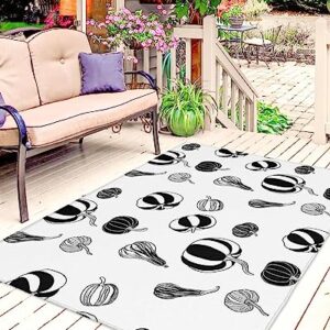 Thanksgiving Fall Outdoor Rug for Patio/Deck/Porch, Non-Slip Large Area Rug 6 x 9 Ft, Simple Black and White Fall Pumpkin Indoor Outdoor Rugs Washable Area Rugs, Reversible Camping Rug Carpet Runner