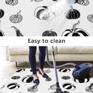 Thanksgiving Fall Outdoor Rug for Patio/Deck/Porch, Non-Slip Large Area Rug 6 x 9 Ft, Simple Black and White Fall Pumpkin Indoor Outdoor Rugs Washable Area Rugs, Reversible Camping Rug Carpet Runner