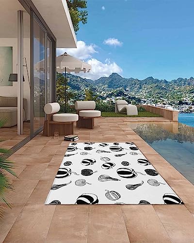 Thanksgiving Fall Outdoor Rug for Patio/Deck/Porch, Non-Slip Large Area Rug 6 x 9 Ft, Simple Black and White Fall Pumpkin Indoor Outdoor Rugs Washable Area Rugs, Reversible Camping Rug Carpet Runner