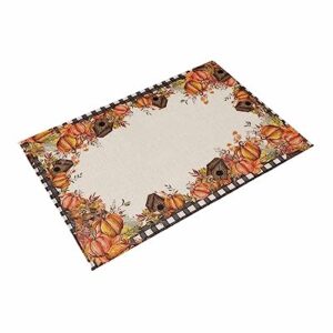 Thanksgiving Fall Outdoor Rug for Patio/Deck/Porch, Non-Slip Area Rug 5x8 Ft, Orange Pumpkin Maple Leaf Black White Plaid Indoor Outdoor Rugs Washable Area Rugs, Reversible Camping Rug Carpet Runner