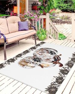 thanksgiving fall outdoor rug for patio/deck/porch, non-slip large area rug 6 x 9 ft, pumpkin harvest gray floral botanical indoor outdoor rugs washable area rugs, reversible camping rug carpet runner
