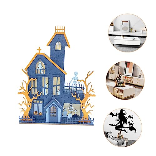 Garneck 1pc Haunted House Elf Ornament Desk Topper Wood Decor Halloween Decor Halloween Style Ghost House Sign Scene Village Houses Halloween Haunted House Figurine Halloween Supplies Doll