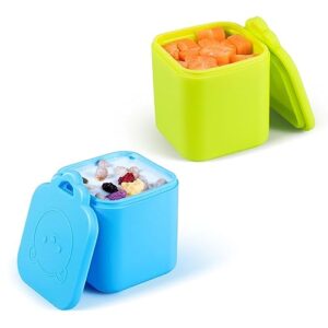 muupeg 2pcs dips containers fits most bento lunch box to go, leakproof salad dressing container fits lunch box for kids, food grade silicone condiment container with lids (blue & lime)