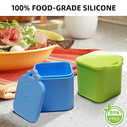 MUUPEG 2PCS Dips Containers Fits Most Bento Lunch Box To Go, Leakproof Salad Dressing Container Fits Lunch Box for Kids, Food Grade Silicone Condiment Container with Lids (Blue & Lime)