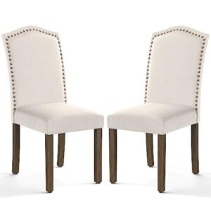 dining chairs set of 2, kitchen chairs, modern upholstered fabric dining room chair with nailhead back and wood legs, mid-century accent side chair for living room, bedroom, kitchen