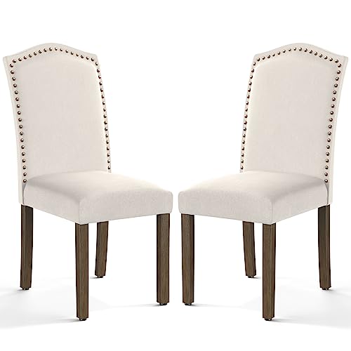 Dining Chairs Set of 2, Kitchen Chairs, Modern Upholstered Fabric Dining Room Chair with Nailhead Back and Wood Legs, Mid-Century Accent Side Chair for Living Room, Bedroom, Kitchen