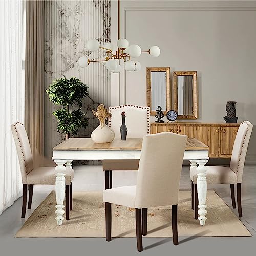 Dining Chairs Set of 2, Kitchen Chairs, Modern Upholstered Fabric Dining Room Chair with Nailhead Back and Wood Legs, Mid-Century Accent Side Chair for Living Room, Bedroom, Kitchen