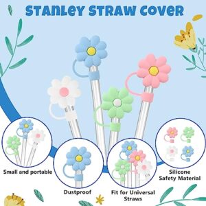 4Pcs Straw Covers Cap, Monkle Stanley Straw Topper Silicone Reusable Dust-Proof Straw Tips 8-10mm for Drinking Straws Plug Straw Caps