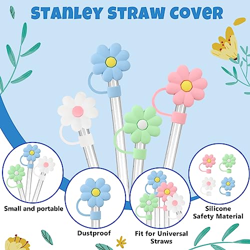 4Pcs Straw Covers Cap, Monkle Stanley Straw Topper Silicone Reusable Dust-Proof Straw Tips 8-10mm for Drinking Straws Plug Straw Caps