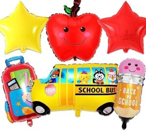 back to school decorations balloons, big back to school party decorations set, school themed cartoon foil balloons, first day of school decorations pack of 6, welcome back to school party decor