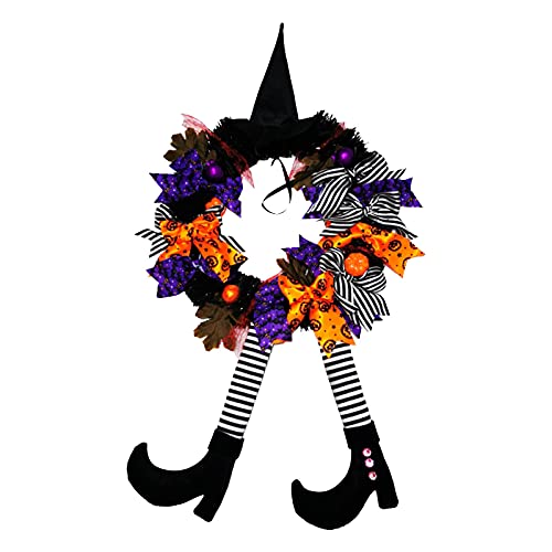 Halloween Wreaths Fall Front Door Wreath, Autumn Wreath for Home Decor Halloween Window Hanging Purple Harvest Hello Sign Props Artificial Farmhouse