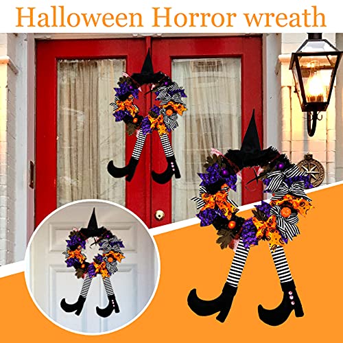 Halloween Wreaths Fall Front Door Wreath, Autumn Wreath for Home Decor Halloween Window Hanging Purple Harvest Hello Sign Props Artificial Farmhouse