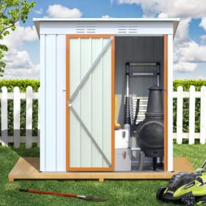 metal outdoor storage shed galvanized metal garden shed with lockable doors, tool storage shed for patio lawn backyard trash cans for garden/backyard/home (white)