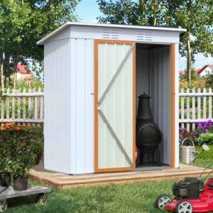 Metal Outdoor Storage Shed Galvanized Metal Garden Shed with Lockable Doors, Tool Storage Shed for Patio Lawn Backyard Trash Cans for Garden/Backyard/Home (White)