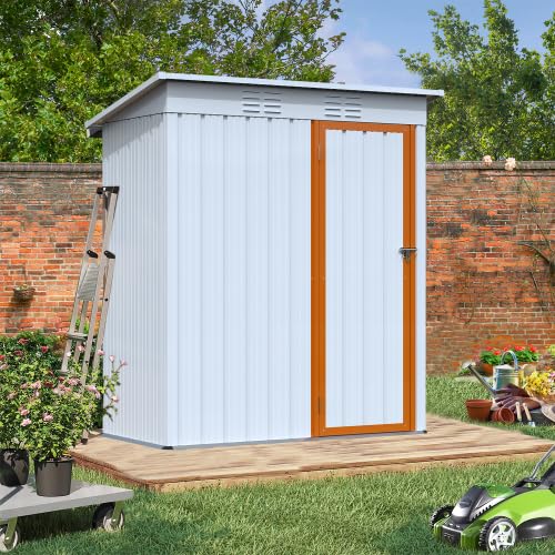 Metal Outdoor Storage Shed Galvanized Metal Garden Shed with Lockable Doors, Tool Storage Shed for Patio Lawn Backyard Trash Cans for Garden/Backyard/Home (White)