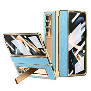 eaxer compatible with samsung galaxy z fold 3 5g case, full coverage protection built in screen protector stand shockproof hinge case cover (golden&blue)