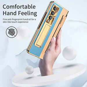 EAXER Compatible with Samsung Galaxy Z Fold 3 5G Case, Full Coverage Protection Built in Screen Protector Stand Shockproof Hinge Case Cover (Golden&Blue)