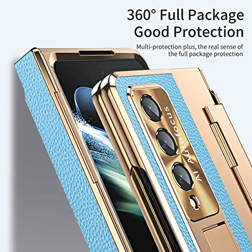 EAXER Compatible with Samsung Galaxy Z Fold 3 5G Case, Full Coverage Protection Built in Screen Protector Stand Shockproof Hinge Case Cover (Golden&Blue)